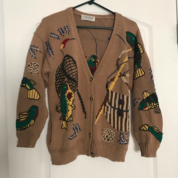 Vintage Sweaters - Fly fishing cardigan